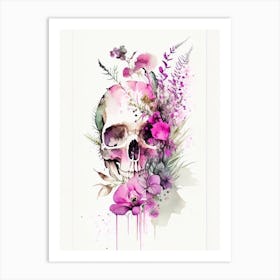 Skull With Watercolor Or Splatter Effects Pink 1 Botanical Art Print