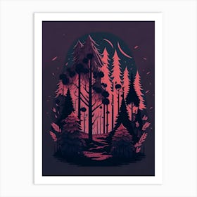 A Fantasy Forest At Night In Red Theme 3 Art Print