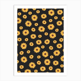 Sunflowers Black Background Art Print