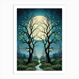 Full Moon And Trees Art Print