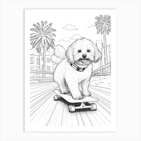 Havanese Dog Skateboarding Line Art 2 Art Print
