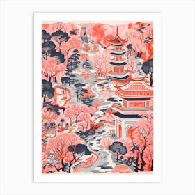 Yuyuan Gardens Abstract Riso Style 3 Art Print