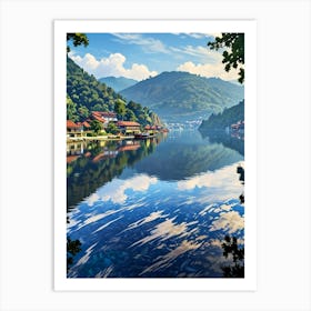 Village On A Lake Art Print