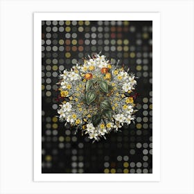 Vintage Tickberry Flower Wreath on Dot Bokeh Pattern n.0340 Art Print