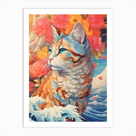 Cat In The Ocean Art Print