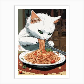 Cat Eating Spaghetti 2 Art Print