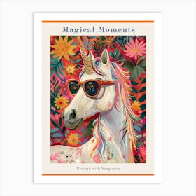 Floral Unicorn With Sunglasses 1 Poster Art Print