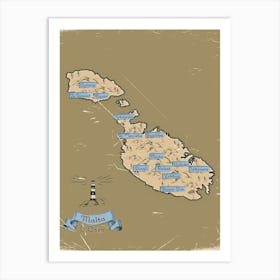 Vintage Malta Map Art Print