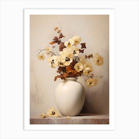 Pansy, Autumn Fall Flowers Sitting In A White Vase, Farmhouse Style 1 Art Print