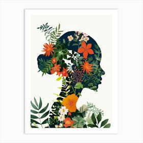 Silhouette Of A Woman With Flowers 4 Art Print