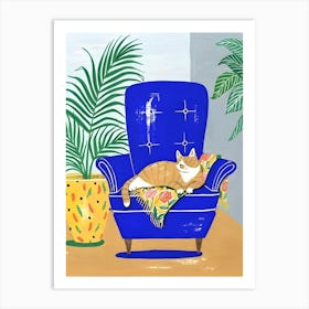 Cat In Blue Chair Art Print