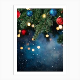 Closeup Of A Pine Tree Branch Under Night Time Setting Card Style Design With A Decorative Theme F (5) Art Print