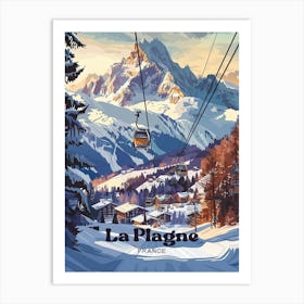 La Plagne France Skiing Travel Illustration Art Print