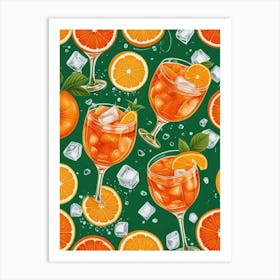 Aperol Spritz Pattern Cocktail Oranges Kitchen Art Art Print (10) Art Print