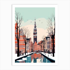 Retro Winter Illustration Amsterdam Netherlands 3 Art Print