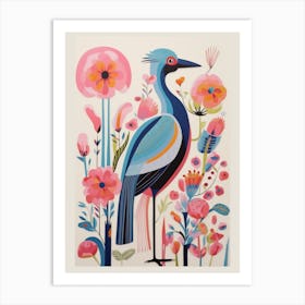 Colourful Scandi Bird Crane 1 Art Print
