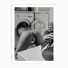 Woman In Washing Machine Black And White Feminist Art Print