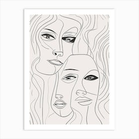 Faces In Black And White Line Art Clear 8 Art Print