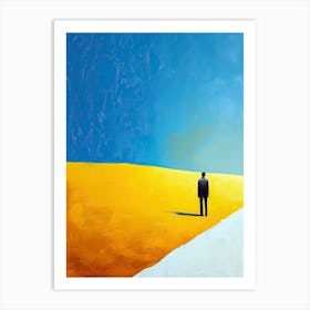 Man In A Yellow Field Minimalism Art Print