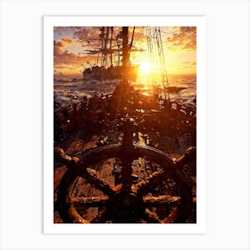 Sunset On A Ship Art Print