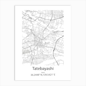 Tatebayashi,Japan Minimalist Map Art Print