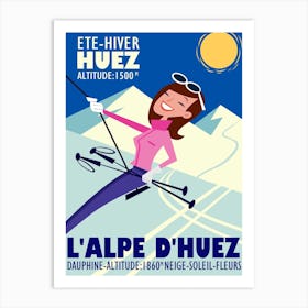 L Alpes D Huez  Poster Blue & White Art Print