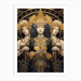 The Three Muses Black And Gold 5 Art Print