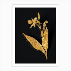 Vintage Bandana of the Everglades Botanical in Gold on Black n.0247 Art Print