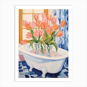 A Bathtube Full Of Tulip In A Bathroom 2 Art Print