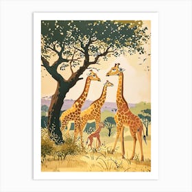Herd Of Giraffe Cute Illustration  6 Art Print