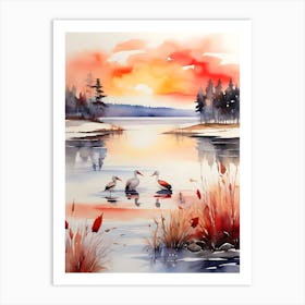 Swans On The Lake . 2 Art Print