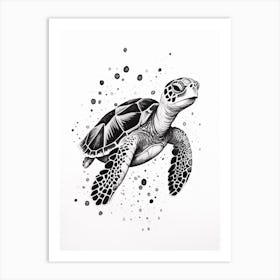 Baby Sea Turtle Black And White Illustration Art Print