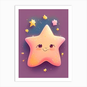 Star Kawaii Kids Space Art Print