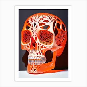 Skull With Intricate Linework 1 Orange Matisse Style Art Print