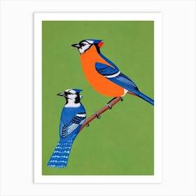 Blue Jay Midcentury Illustration Bird Art Print