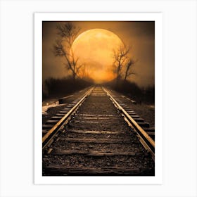 Full Moon Over Train Tracks Art Print