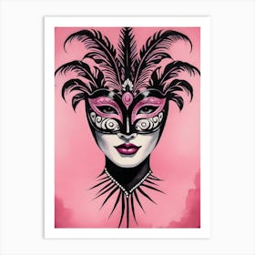 A Woman In A Carnival Mask, Pink And Black (2) Art Print