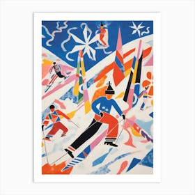 Skiers Matisse Retro Winter Snow Painting Art Print