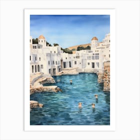 Swimming In Naxos Greece 3 Watercolour Art Print