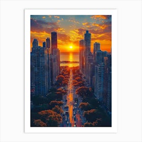 Sunset In Chicago Art Print