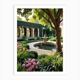 Garden With A Fountain Art Print