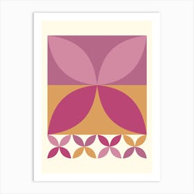 Pink - Retro, Geometrical Abstract Flowers Art Print