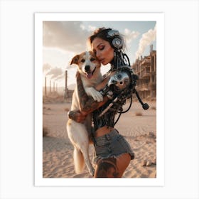 Robot Girl With Dog Art Print