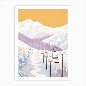Hakuba Valley   Nagano, Japan, Ski Resort Pastel Colours Illustration 1 Art Print