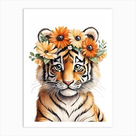 Baby Tiger Flower Crown Bowties Woodland Animal Nursery Decor (13) Art Print