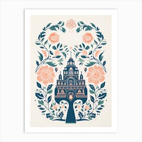 Taj Mahal   Agra, India   Cute Botanical Illustration Travel 4 Art Print