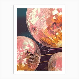 Mirror Ball Disco Ball Pink Painting Art Print