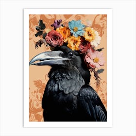 Bird With A Flower Crown Raven 4 Art Print