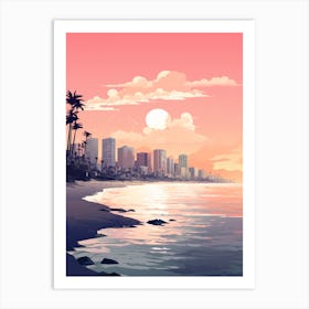 Illustration Of Haeundae Beach Busan South Korea In Pink Tones 3 Art Print