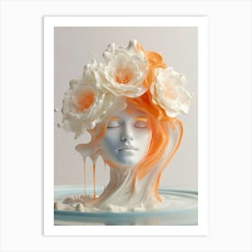 Woman With Flower Hat Art Print